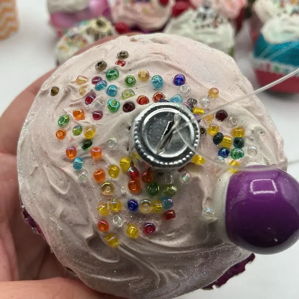 Lot of 13 Handmade Faux Cupcake Christmas Tree Ornaments Glitter Holiday Decor